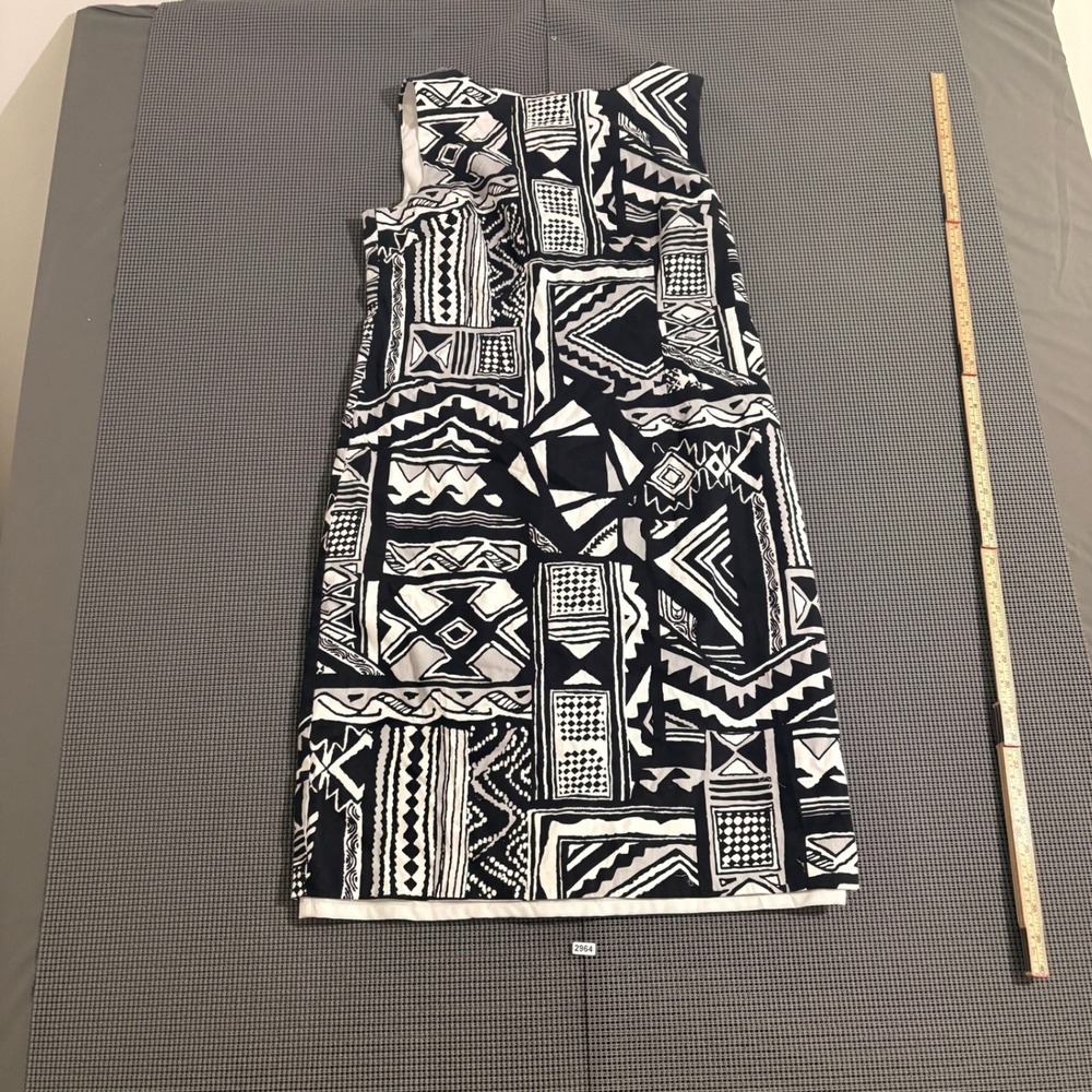 Chetta B Womens Black White Geometric Tribal Sleeveless Sheath Dress Size 10